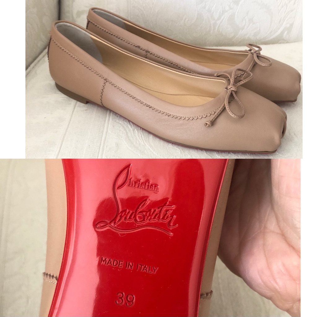 $795 Christian Louboutin Magadrague Ballet Flats Red Bottom Soles Beige Size 39